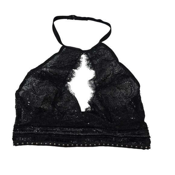 Victoria's Secret Shimmer Halter‎ Lace Bralette in Black - Size Small - Picture 2 of 8